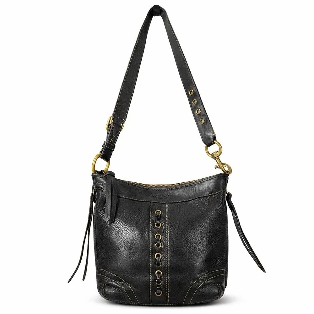 Coach Black‎ Leather F06S-10399 Crossbody Shoulder Bag Brass Y2K READ